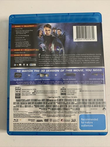 Captain America: The First Avenger (Blu-ray 3D + 2D, 2011, 3-Disc) Region B