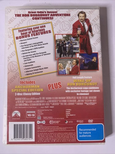 Anchorman / Wake Up Ron Burgundy (DVD, 2004, 3-Disc) Will Ferrell Region 4