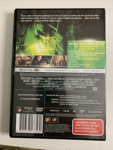 Alien: Resurrection (DVD, 1997, 2-Disc) Winona Ryder, Sigourney Weaver Region 4