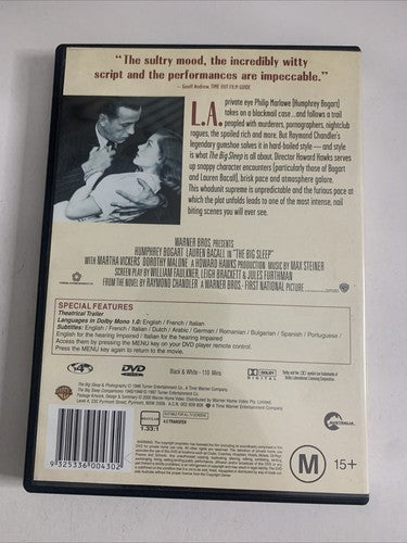 The Big Sleep (DVD, 1946) Humphrey Bogart, Lauren Bacall Region 4