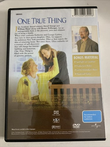 One True Thing (DVD, 1998) Meryl Streep, William Hurt Region 4 &2