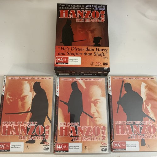 Hanzo the Razor 1, 2, 3 Boxset (DVD, 3-Disc) Shintaro Katsu Region 4