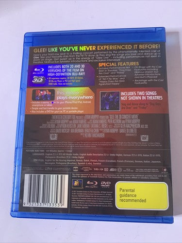 Glee Cast – Glee The 3D Concert (Blu-ray 3D + 2D + DVD, 2011, 2-Disc) Region B &