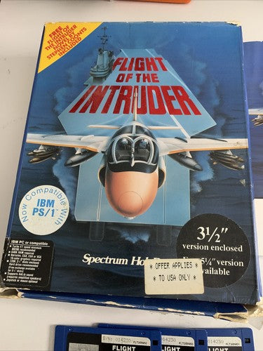 Flight Of The Intruder PC 3.5" Floppy 1990 Flight Combat Simulation Game Big Box