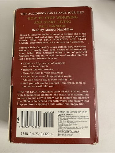 How to Stop Worrying and Start Living by Dale Carnegie (Audio Cassette, 1998)