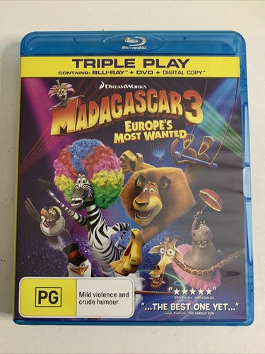 Madagascar 3: Europe's Most Wanted (Blu-ray + DVD, 2012, 2-Disc) Region B &4