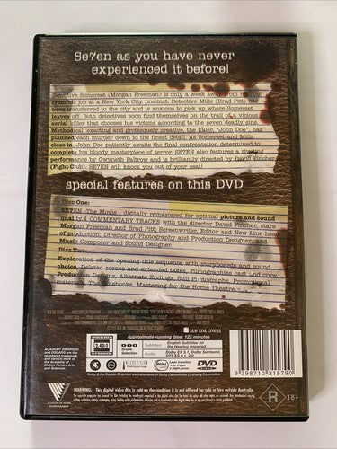 Se7en (Deluxe Special Edition, DVD, 1995) Brad Pitt, Morgan Freeman Region 4
