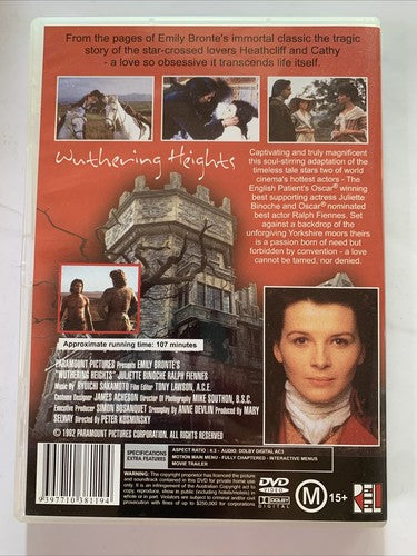Wuthering Heights (DVD, 1993) Juliette Binoche, Ralph Fiennes Region 4