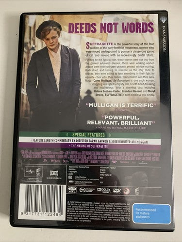 Suffragette (DVD, 2015) Helena Bonham Carter, Carey Mulligan Region 4