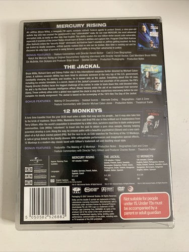 Mercury Rising / The Jackal / 12 Monkeys (DVD, 2000) Bruce Willis Region 4