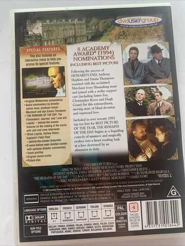 The Remains of the Day (DVD, 1993) Anthony Hopkins, Emma Thompson  Region 4