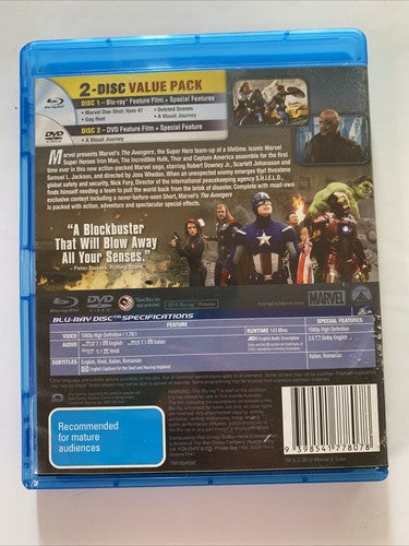 The Avengers (Blu-ray + DVD, 2012, 2-Disc) Marvel Film Region B &4