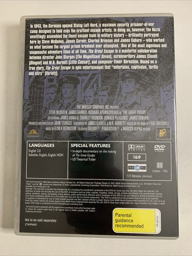 The Great Escape (DVD, 1963) Steve McQueen, James Coburn Region 4