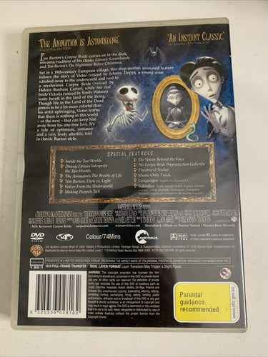 Tim Burton's Corpse Bride (DVD, 2005) Johnny Depp, Emily Watson Region 4