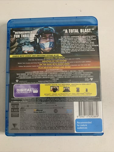 Edge of Tomorrow 3D (Blu-ray 3D + 2D, 2014) Tom Cruise Region B