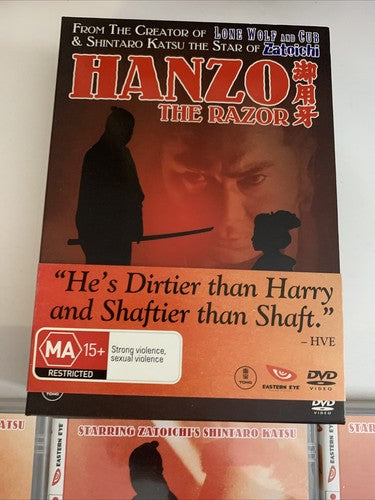 Hanzo the Razor 1, 2, 3 Boxset (DVD, 3-Disc) Shintaro Katsu Region 4