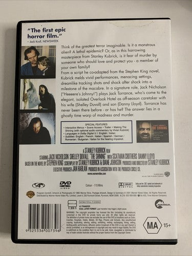 The Shining (DVD, 1980) Jack Nicholson, Shelley Duvall Region 4