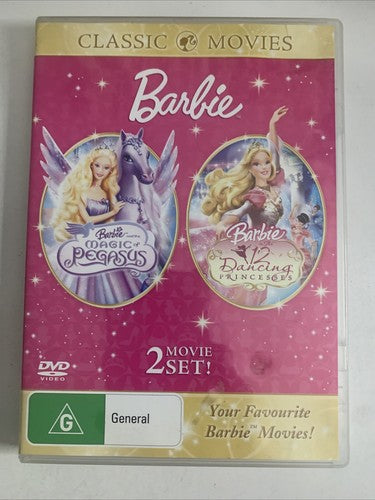 Barbie: Magic Of Pegasus / 12 Dancing Princesses (DVD, 2010, 2-Disc) Region 4 &2