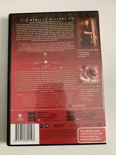 American History X / The Score (DVD, 2-Disc) Edward Norton, Robert De Niro NEW