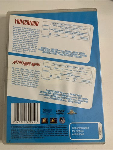 Youngblood / All The Right Moves (DVD, 2-Discs) Rob Lowe, Tom Cruise Region 4