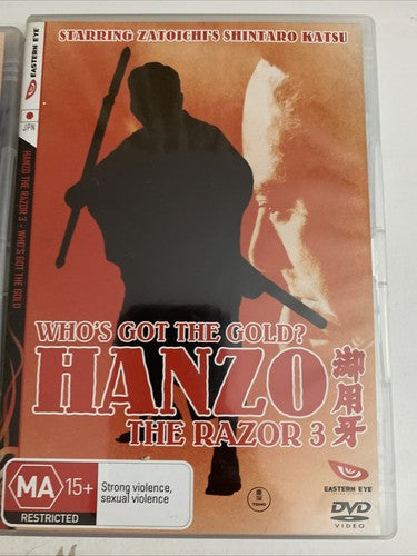 Hanzo the Razor 1, 2, 3 Boxset (DVD, 3-Disc) Shintaro Katsu Region 4