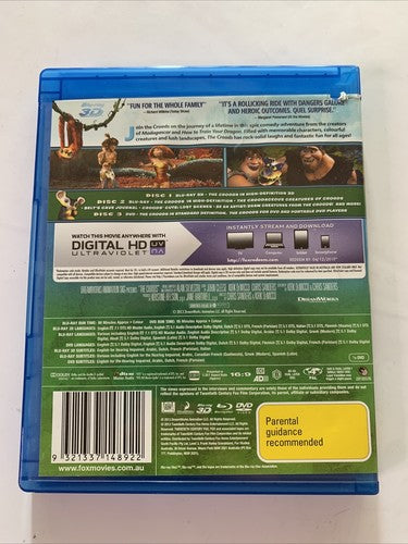 The Croods : Deluxed Edition (Blu-ray 3D + 2D + DVD, 2013, 3-Disc) Region B &4