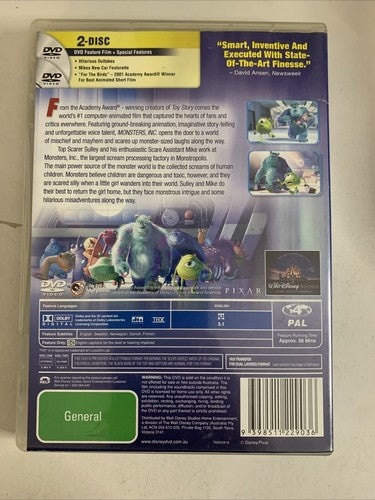 Monsters, Inc. (DVD, 2001) Disney Pixar Film Region 4