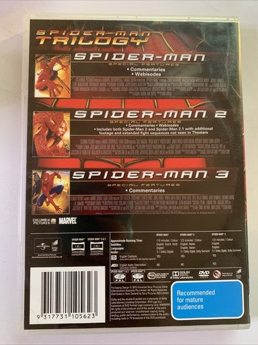 Spider-Man Trilogy 1,2,3 (DVD, 2019, 3-Disc) Tobey Maguire Region 4 &2