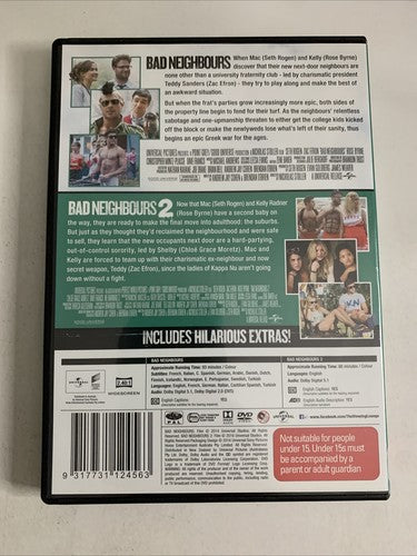 Bad Neighbours / Bad Neighbours 2 (DVD, 2016) Seth Rogen Region 4 &2