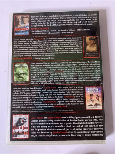 Midway / MacArthur / All Quiet Western Front / Raid On Rommel / Cross Iron DVD