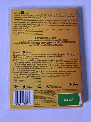 Mulan / Mulan II (DVD, 1998, 2-Disc) Disney Animated Film Region 4