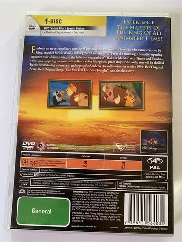 The Lion King (DVD, 1994) Disney Animation Region 4