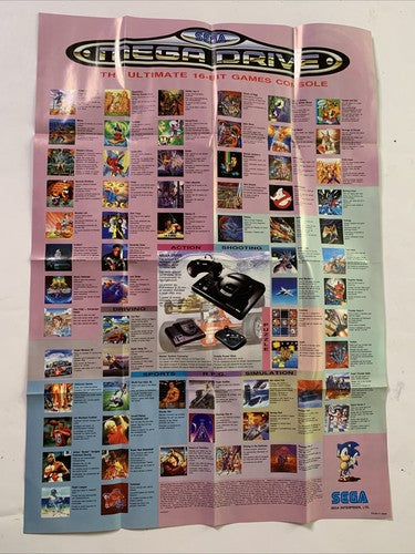 Sonic The Hedgehog Poster SEGA Mega Drive 1991 Original Genuine Vintage 59x21cm