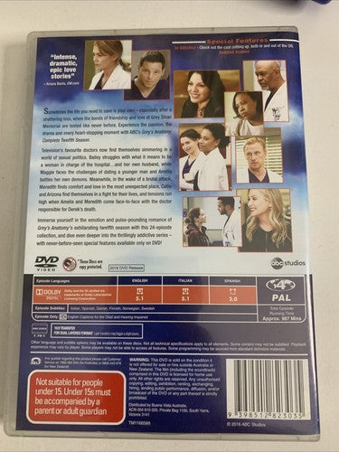 Grey's Anatomy : Season 12 (DVD, 2015, 6-Disc) Region 4