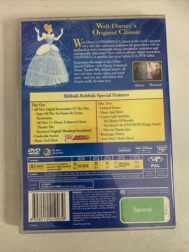 Cinderella (Special Edition, DVD, 1950, 2-Disc) Disney Animated Movie Region 4