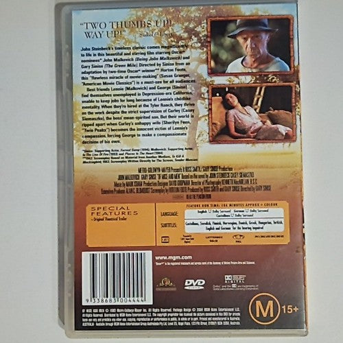 Of Mice and Men (DVD, 1992) John Malkovich, Gary Sinise Region 4