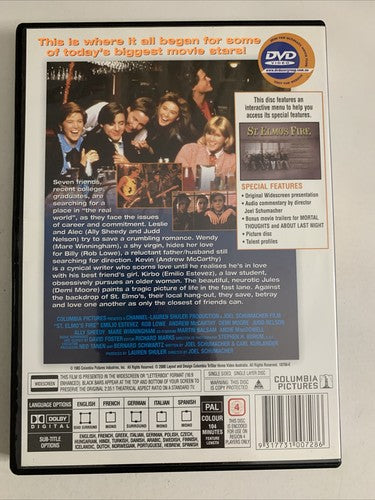 St. Elmo's Fire (DVD, 1985) Demi Moore, Judd Nelson, Rob Lowe Region 4