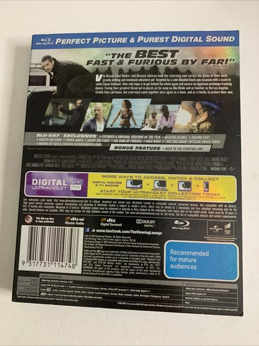 Fast & Furious 7 (Blu-ray, 2015) Dwayne Johnson, Vin Diesel, Paul Walker RegionB