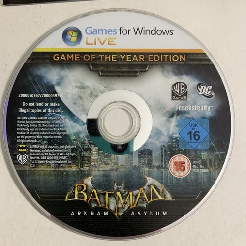 Batman : Arkham Asylum Game of Year Edition PC Windows DVD 2011 Game