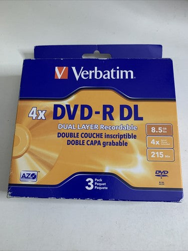 Verbatim 4x DVD-R Dual Layer (DL) 3-Pack 8.5GB 215min NEW