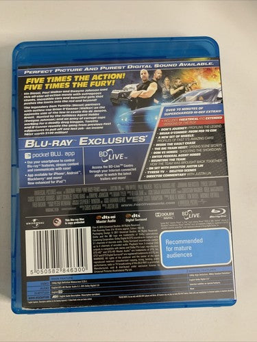 Fast & Furious 5 (Blu-ray, 2011) Paul Walker, Dwayne Johnson, Vin Diesel RegionB