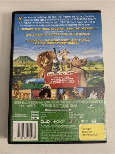 Madagascar 2: Escape 2 Africa (DVD, 2008) Dreamworks Animated Film Region 4