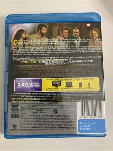 American Hustle (Blu-ray,2013) Amy Adams, Bradley Cooper, Christian Bale RegionB