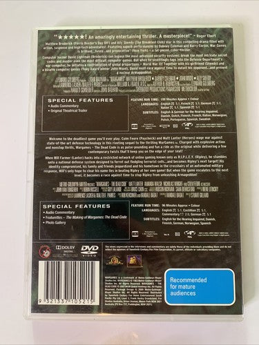War Games 1 & 2 (DVD, 1983, 2-Disc) Matthew Broderick, Dabney Coleman Region 4