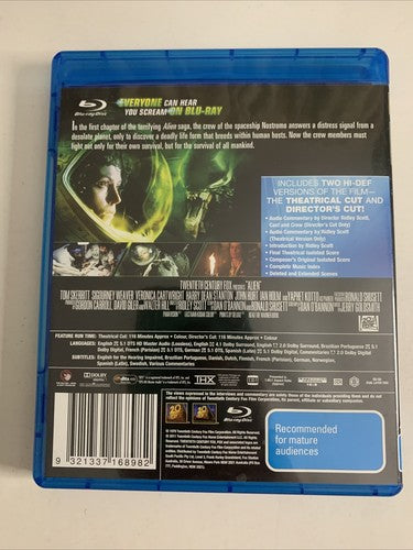 Alien (Blu-ray, 1979) Sigourney Weaver, Ridley Scott Film Region B