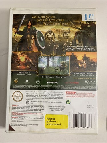 The Lord of the Rings Aragorn's Quest Nintendo Wii 2010 PAL Game Complete