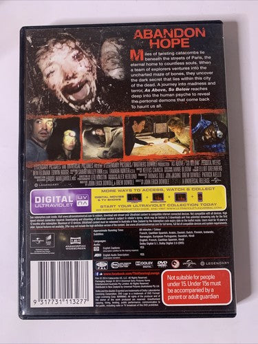 As Above, So Below (DVD, 2014) Ben Feldman, Horror Film Region 4