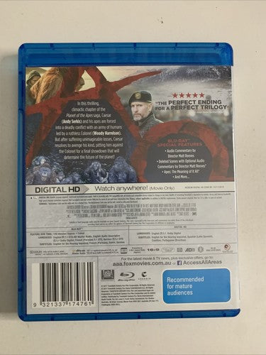 War For The Planet Of The Apes (Blu-ray, 2017)  Region B