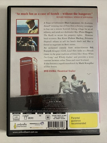 Local Hero (DVD, 1983) Burt Lancaster, Peter Riegert Region 4