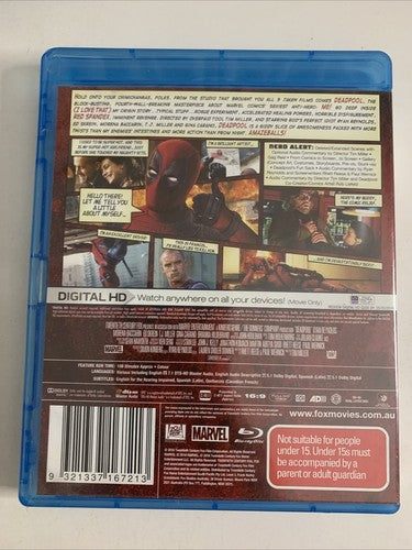 Deadpool (Blu-ray, 2016) Ryan Reynolds Region B